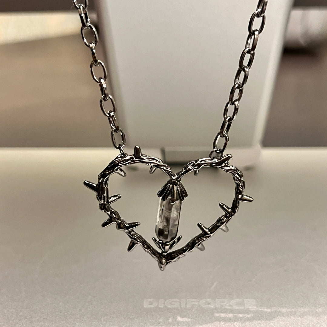 Barbed Heart Gem Pendant Punk Necklace
