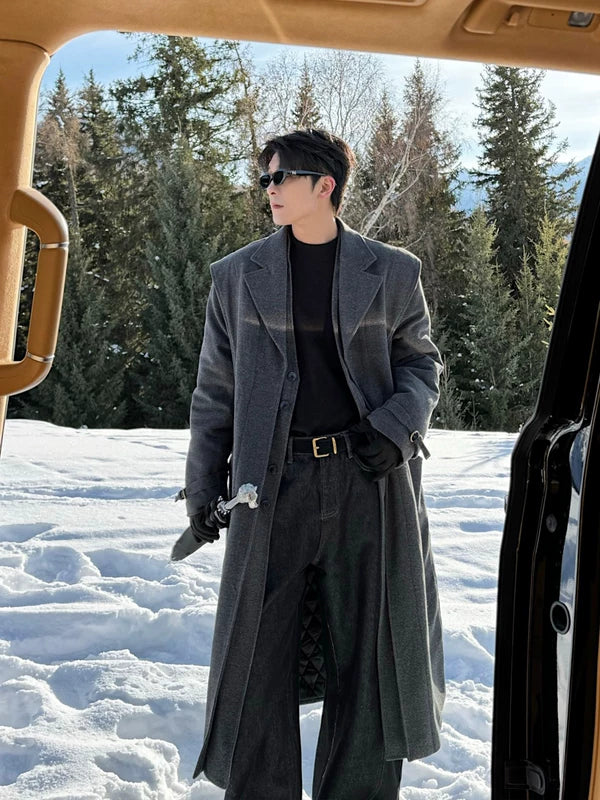 معطف طويل من مزيج الصوف الشتوي 