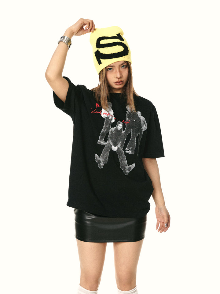 Retro Rock Print Cotton T-shirt