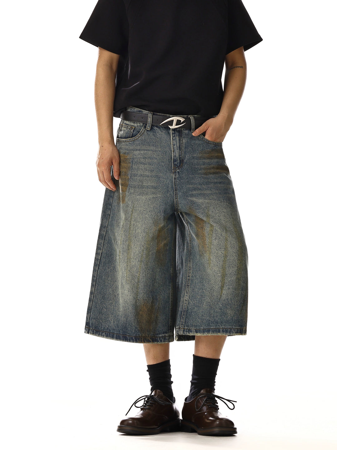 Brede Pijpen Denim Middellange Broek 