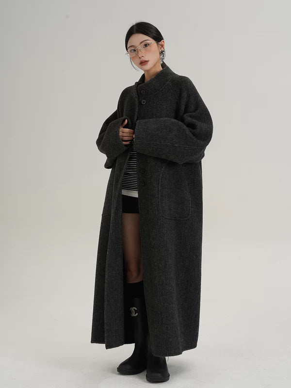 Long Stand Collar Wool Overcoat