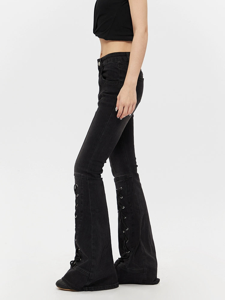 High Waist Flared Lace-Up Jeans Pants