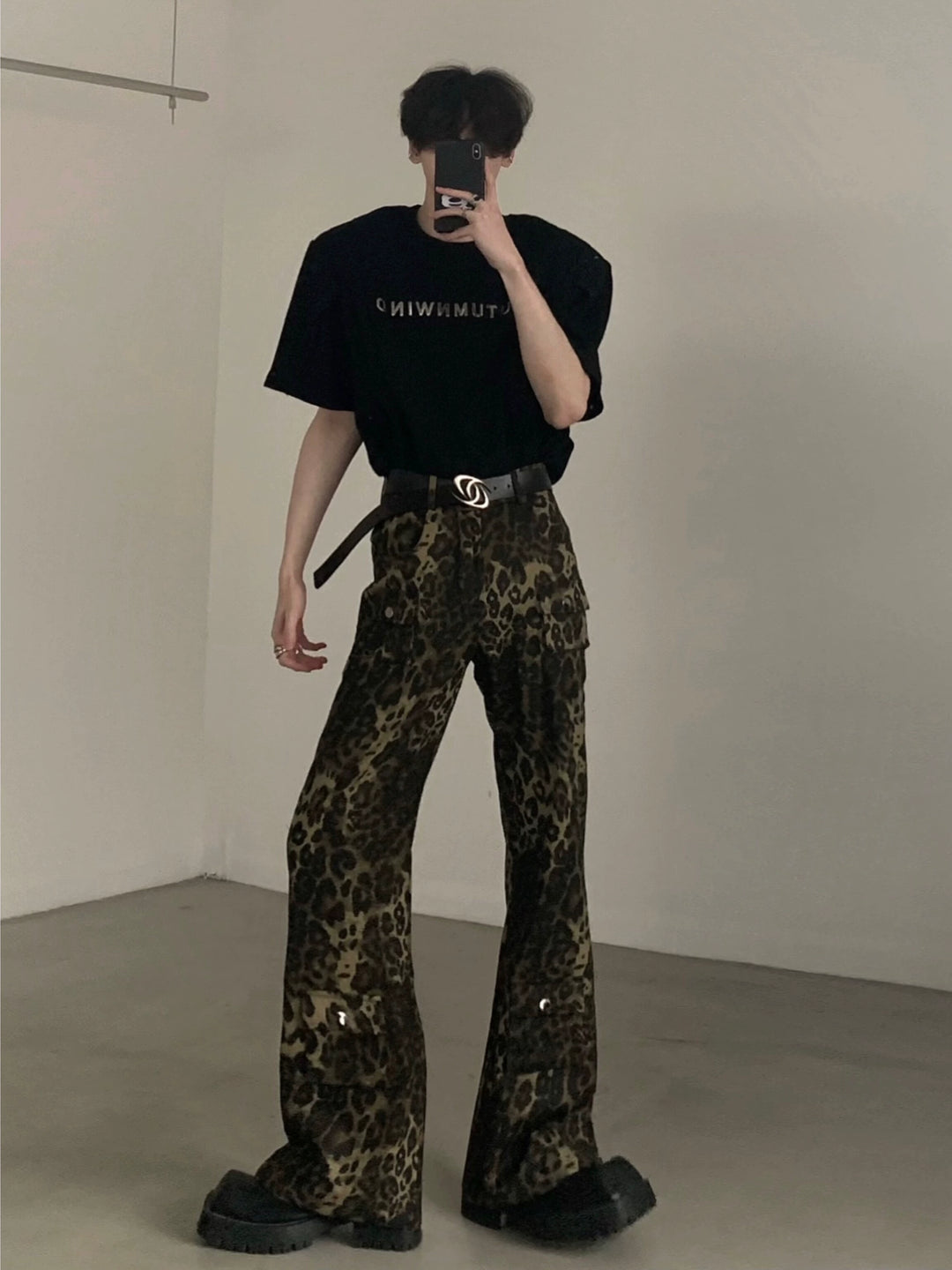 Leopard Print High Waist Flared Pants