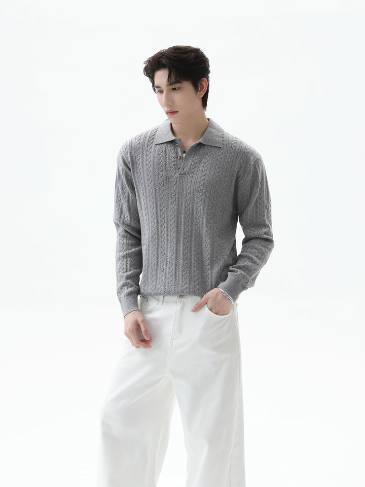 Cable Knit Lapel Sweater