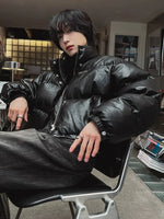 Short Stand Collar PU Leather Jacket