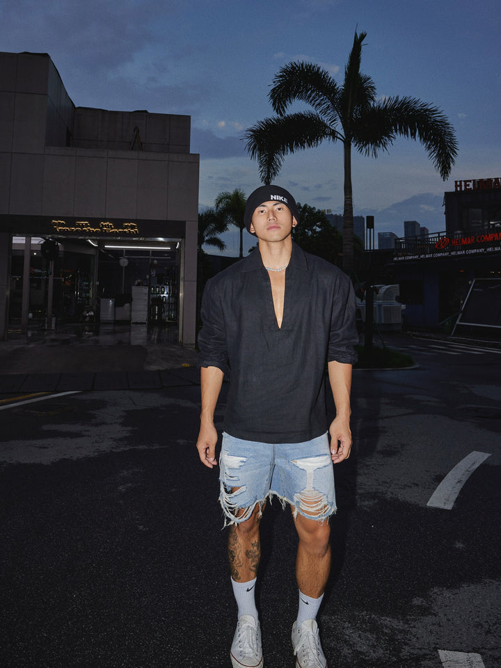Slidte, revnede, afslappede denimshorts 