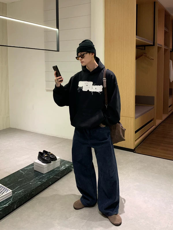 Pantalones de mezclilla anchos de lavado retro 