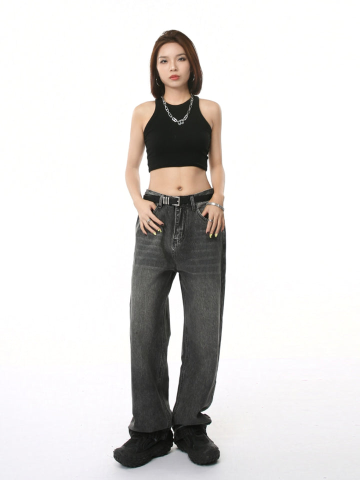 Retro Washed Loose Straight Jeans