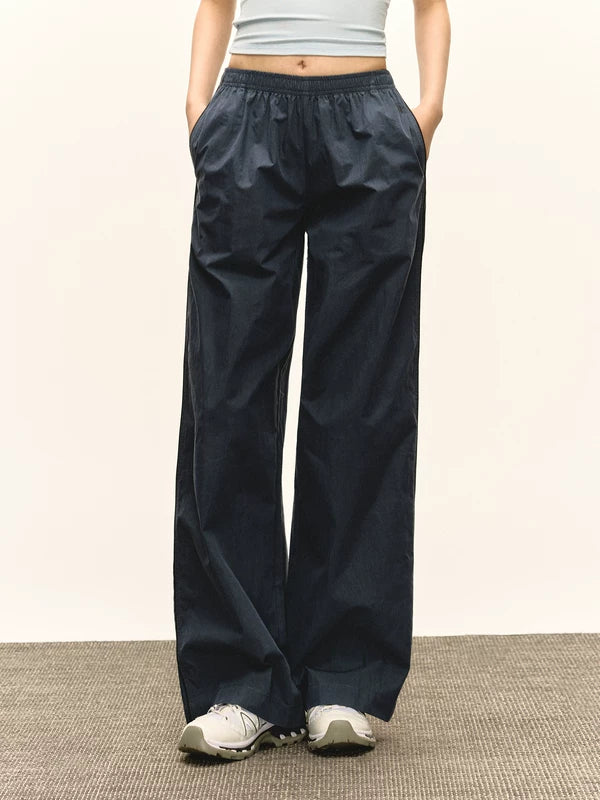 신축성 있는 허리의 와이드 레그 캐주얼 팬츠 