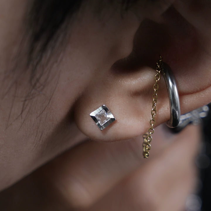 Zircon Metal Cube Stud Earrings