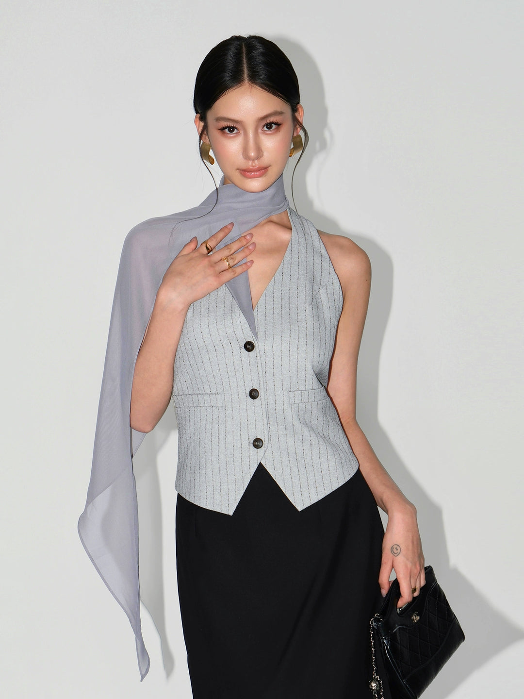 Halter Neck Stripete V-Hals Vest 