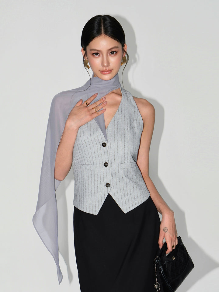 Halter Neck Stripete V-Hals Vest 
