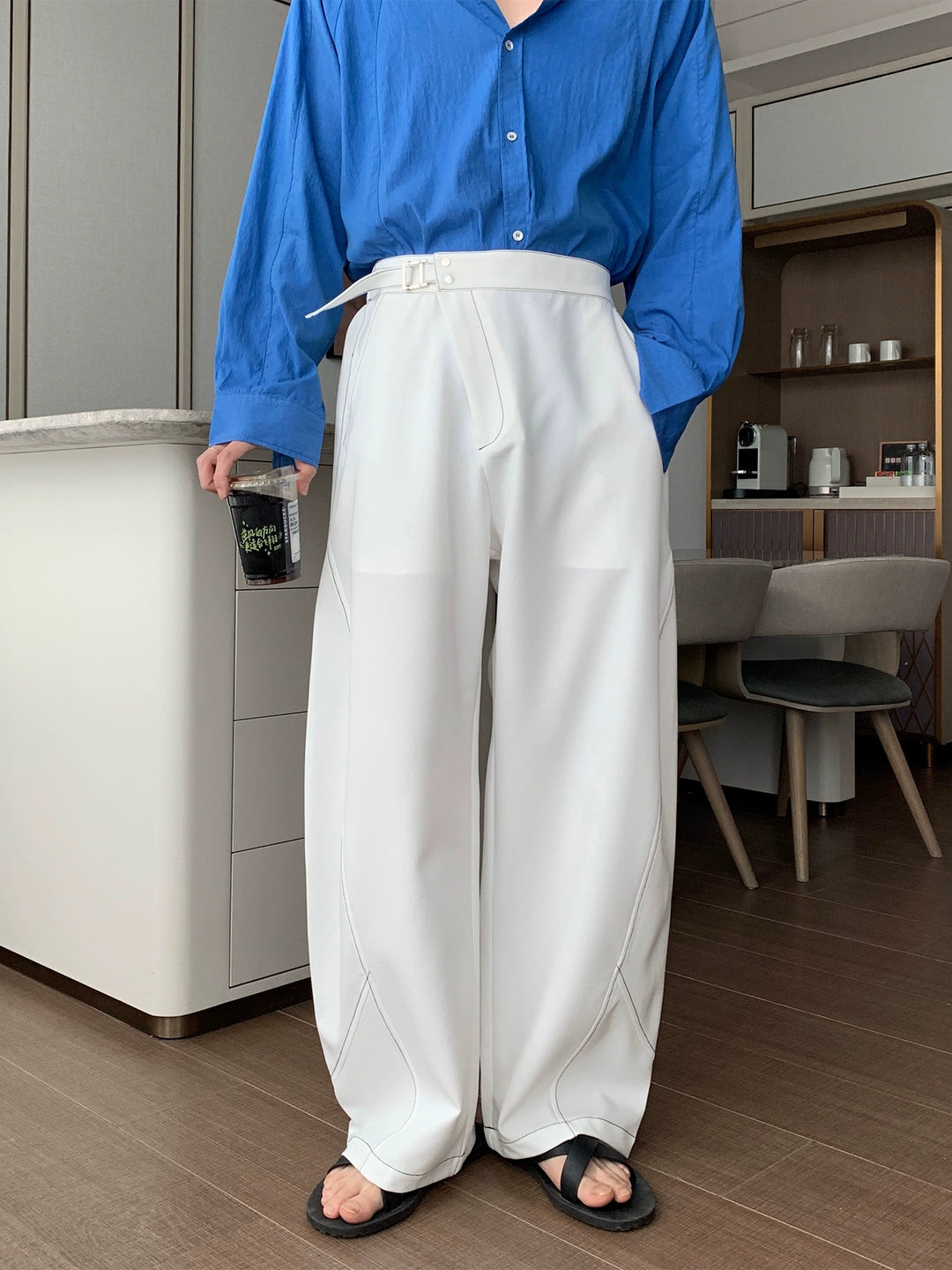 Pantalones de corte holgado con abertura lateral casuales 