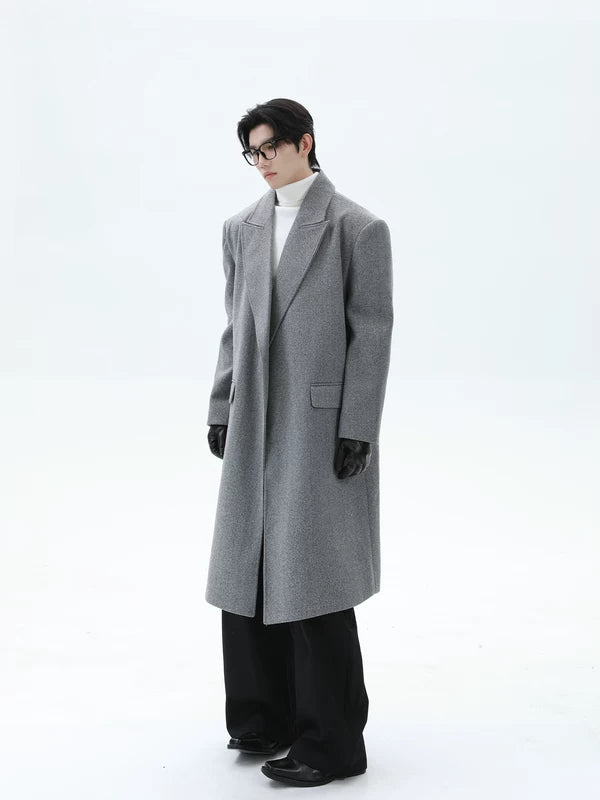 오버사이즈 울 혼합 중간 길이 트렌치 코트 