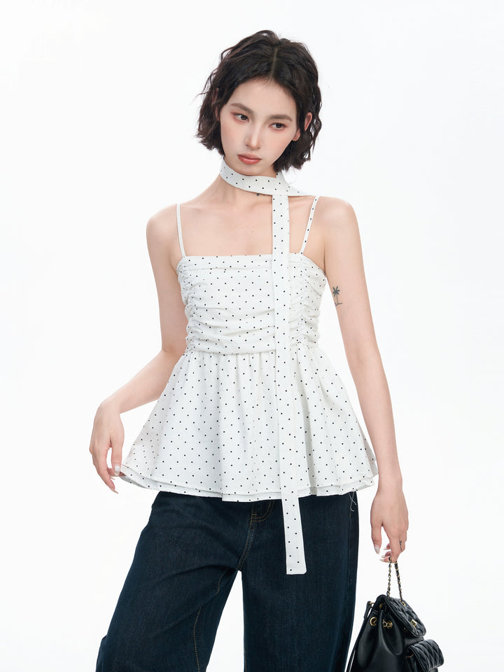 Polka Dot Halter Neck Ruched Camisole