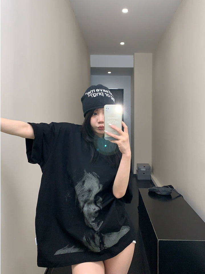 Loose Sketch Portrait Print Short-Sleeve Shirt