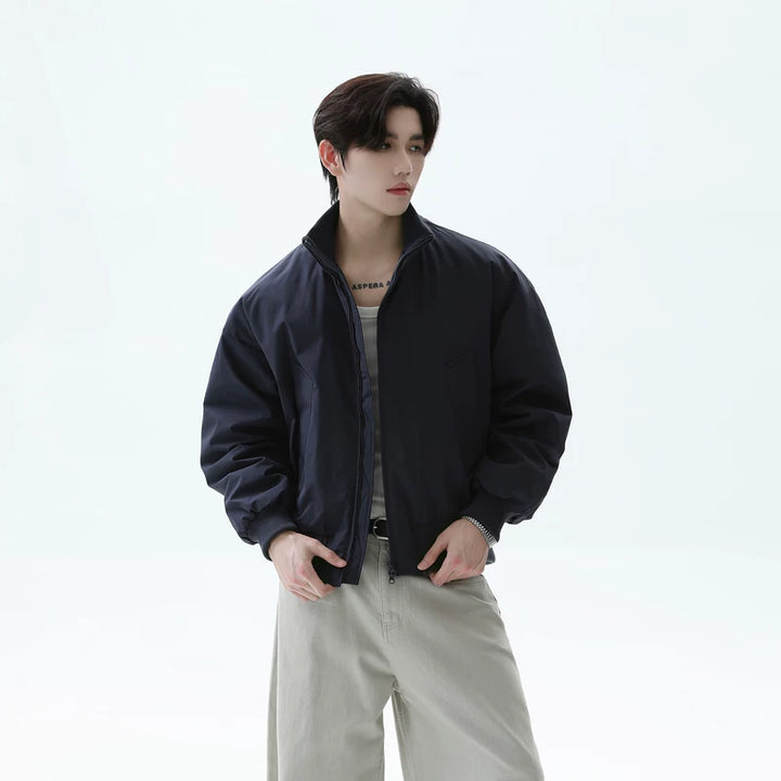 Ribbed Stand Collar Short Down Jacket