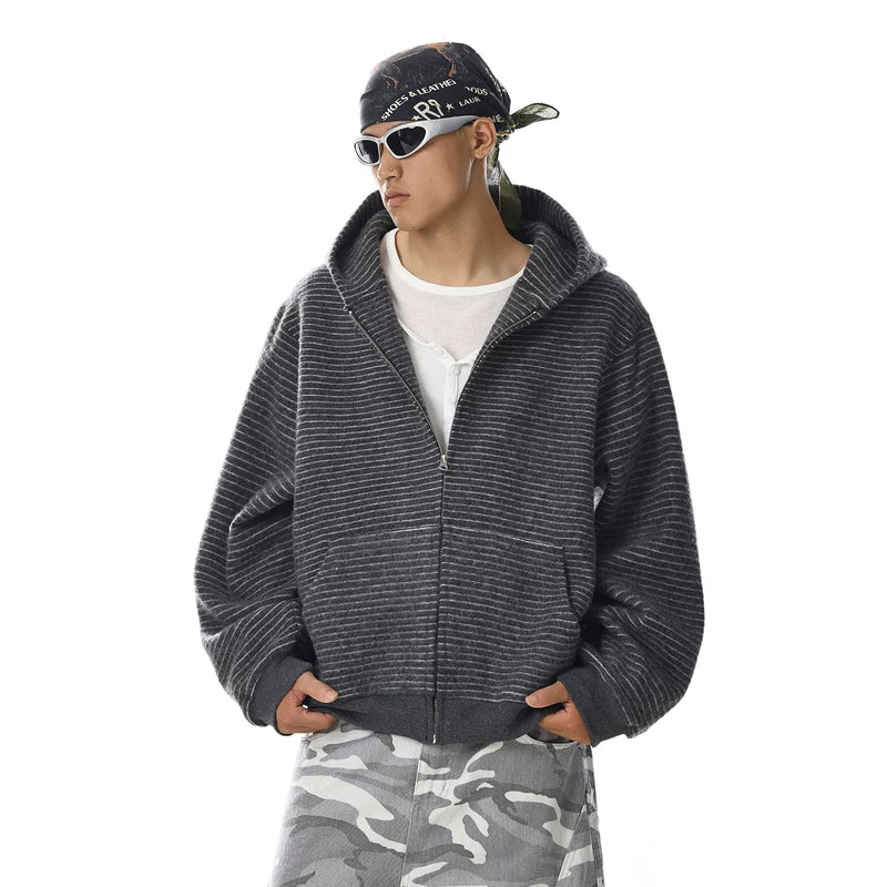 سويت شيرت فضفاض بغطاء رأس مخطط عتيق 