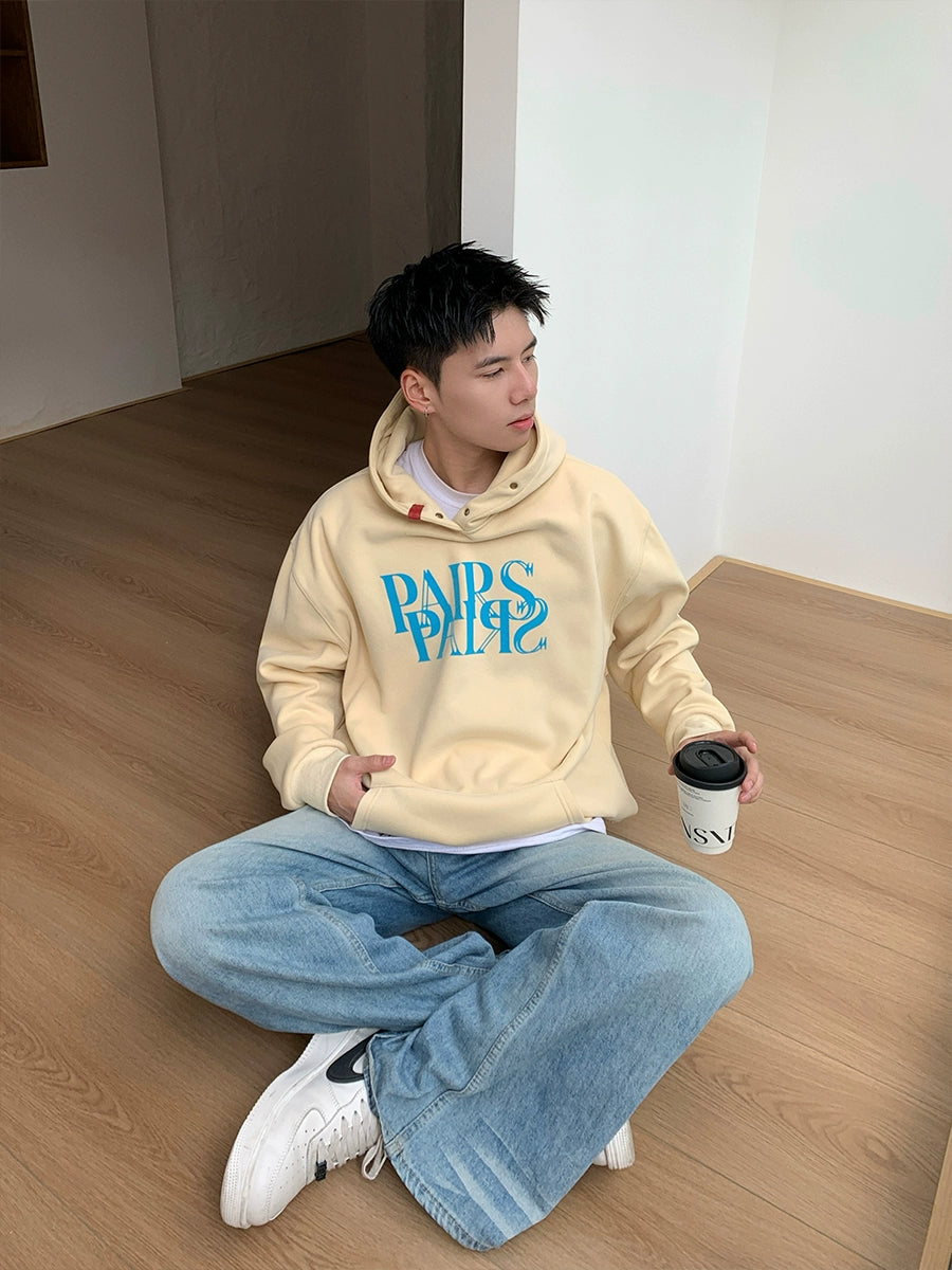 Letter Print Velvet Hooded Sweatshirt