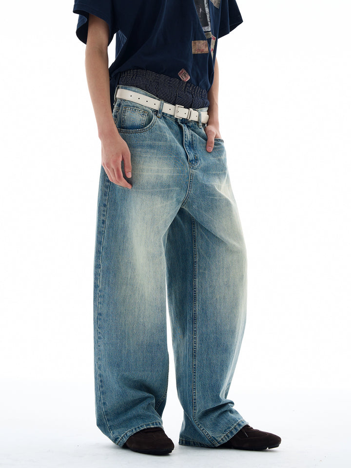 Retro Vaskede Bred Ben Jeans Bukser 