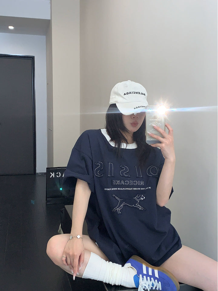 Cartoon Dog Embroidery T-Shirt