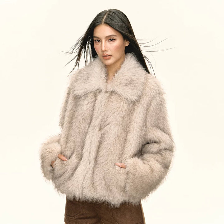 Chaqueta corta de piel sintética de felpa retro 