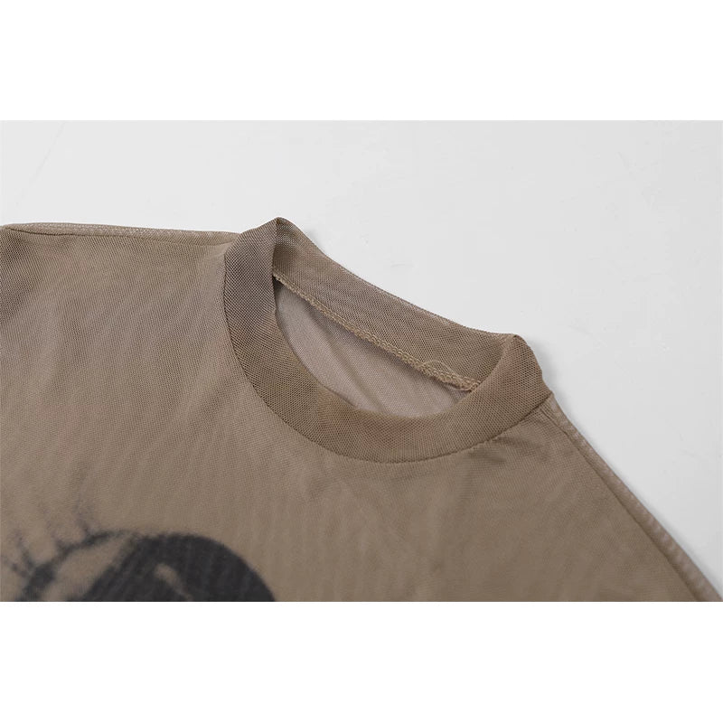 Sheer Mesh Graphic Long-Sleeve Bodysuit