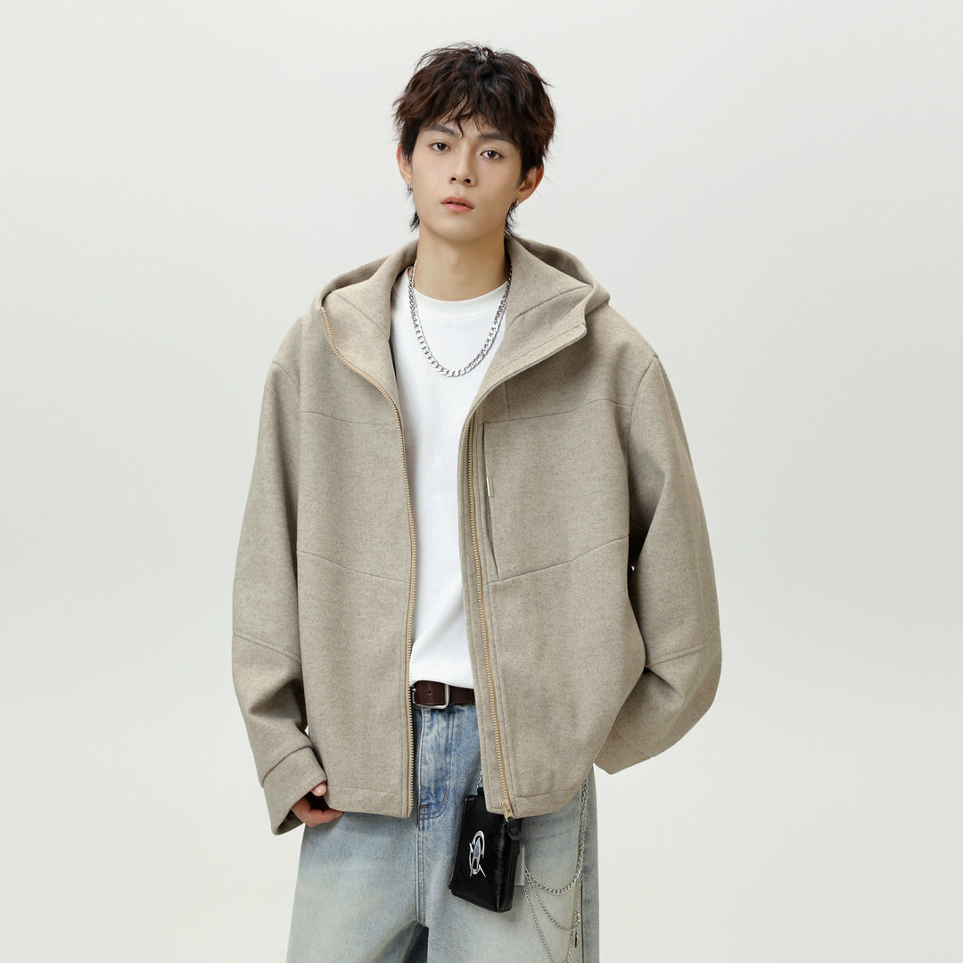 Wool Hooded Zipper Short Jacket