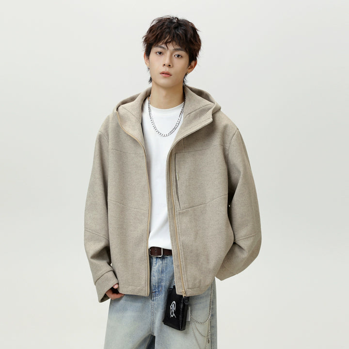 Wool Hooded Zipper Short Jacket