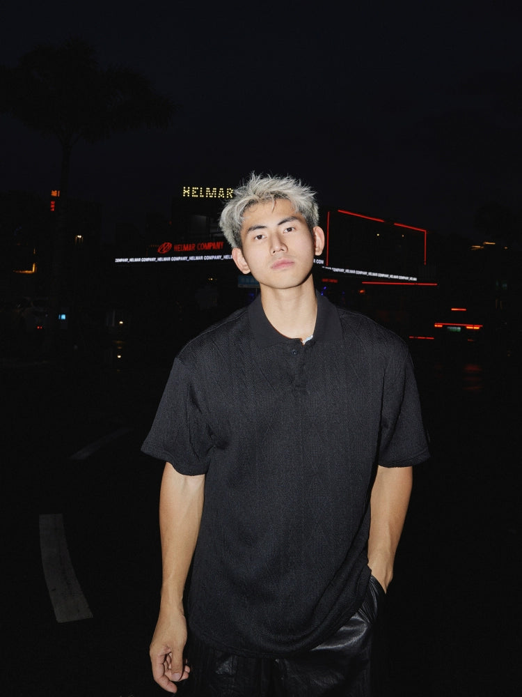 Textured Knitted Short Sleeve Polo Shirt