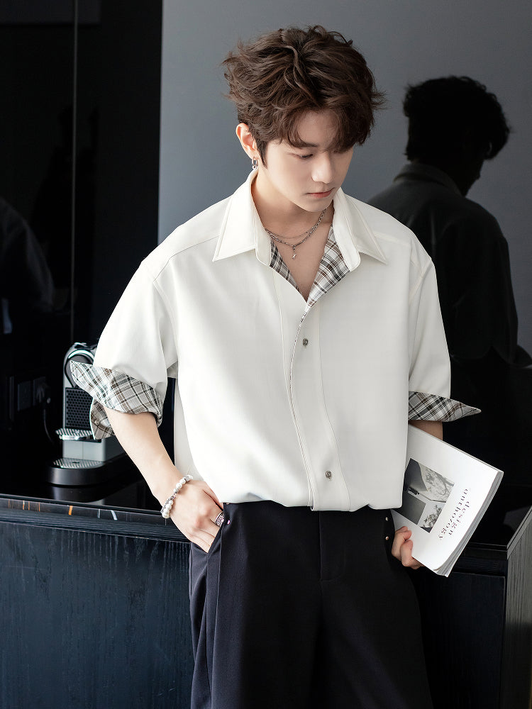 Plaid Short-Sleeve Double-Sided Shirt