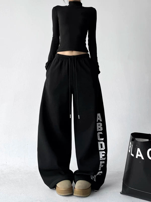 Pantaloni felpati con stampa alfabetica a gamba larga 