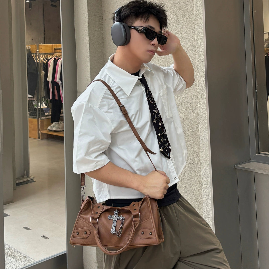 PU 레트로 모터사이클 숄더 호보백 