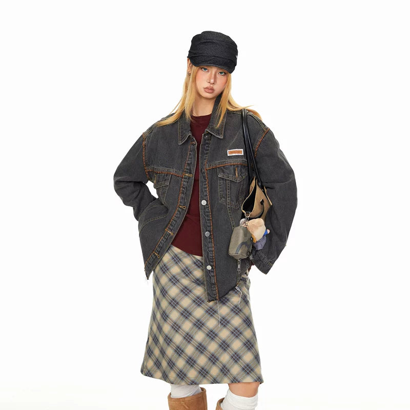 Chaqueta casual de ajuste suelto de denim deshilachado 