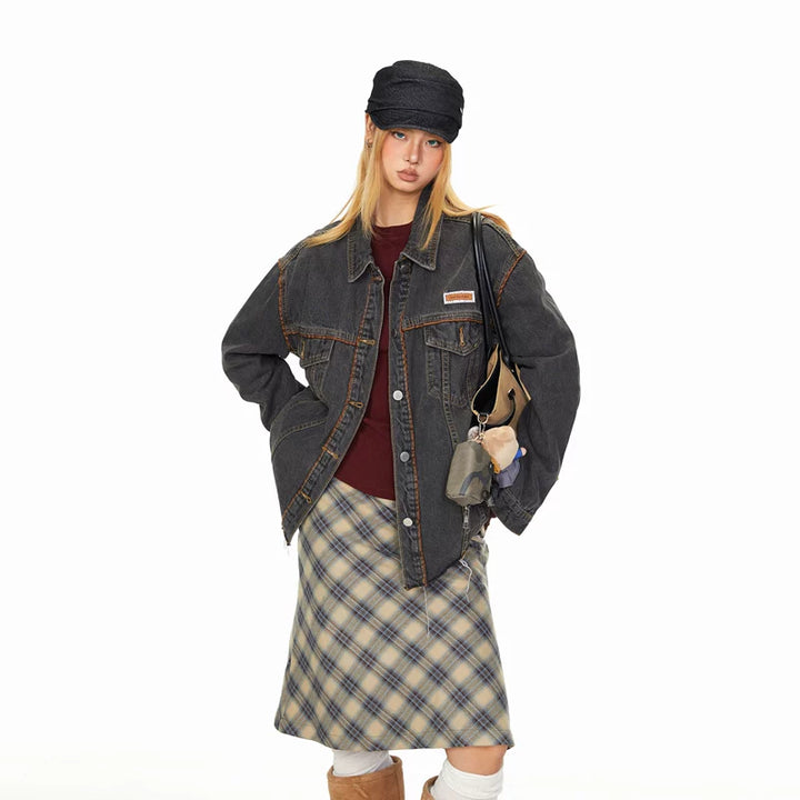 Chaqueta casual de ajuste suelto de denim deshilachado 