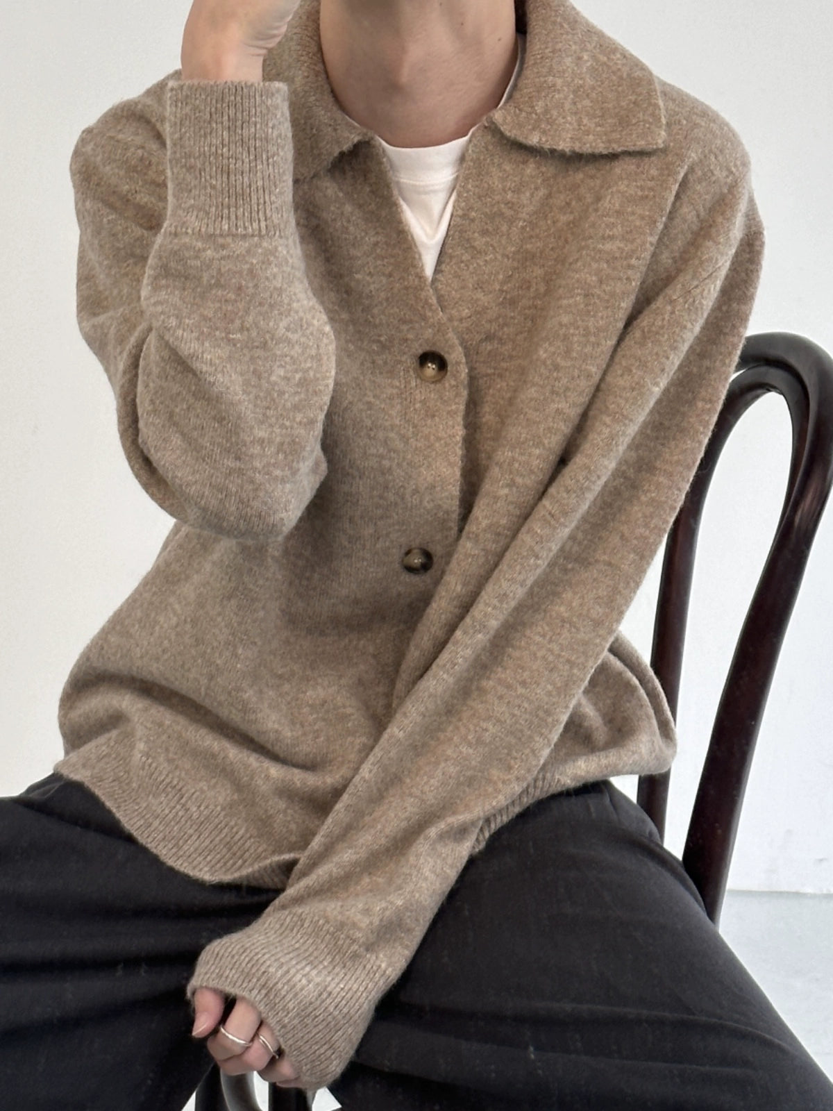 Lapel Button-Up Knit Cardigan Sweater