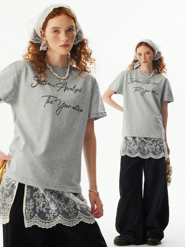 T-shirt boxy à manches courtes avec impression manuscrite 