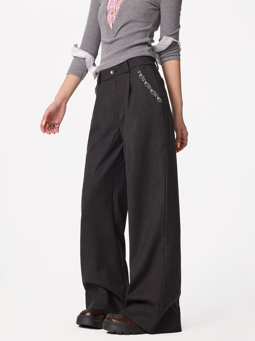 Embroidered Drape Flared Pants