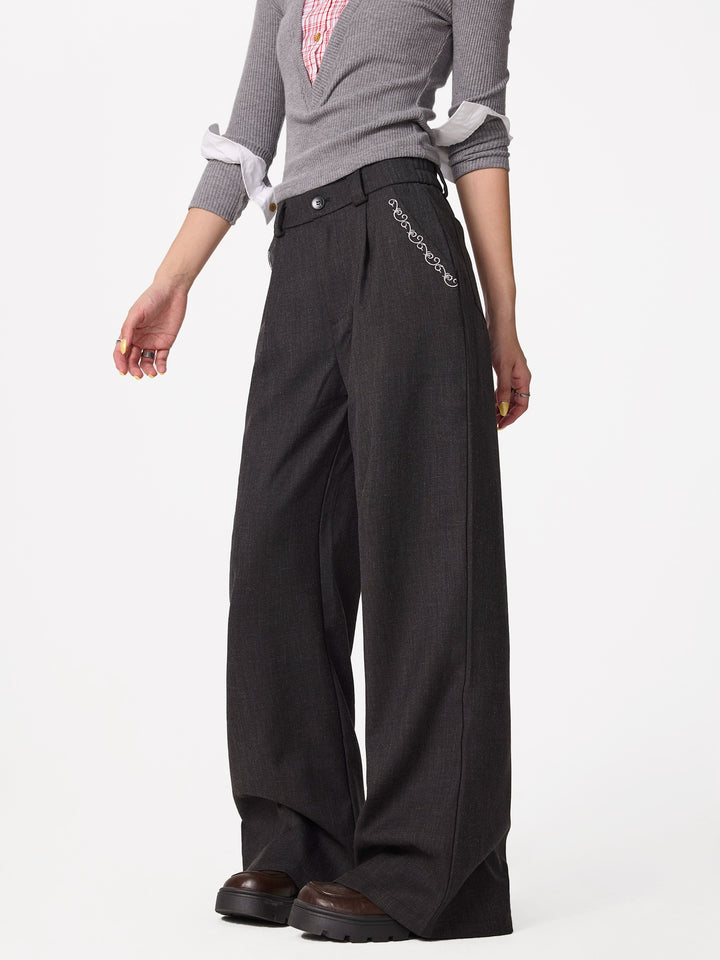 Embroidered Drape Flared Pants