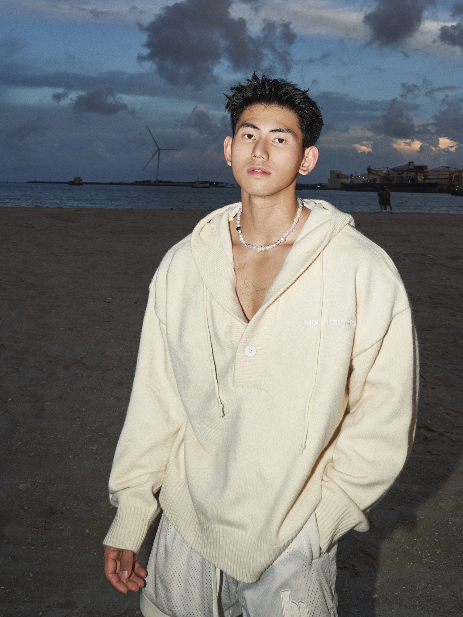 Knitted Hooded Sweater with Embroidery