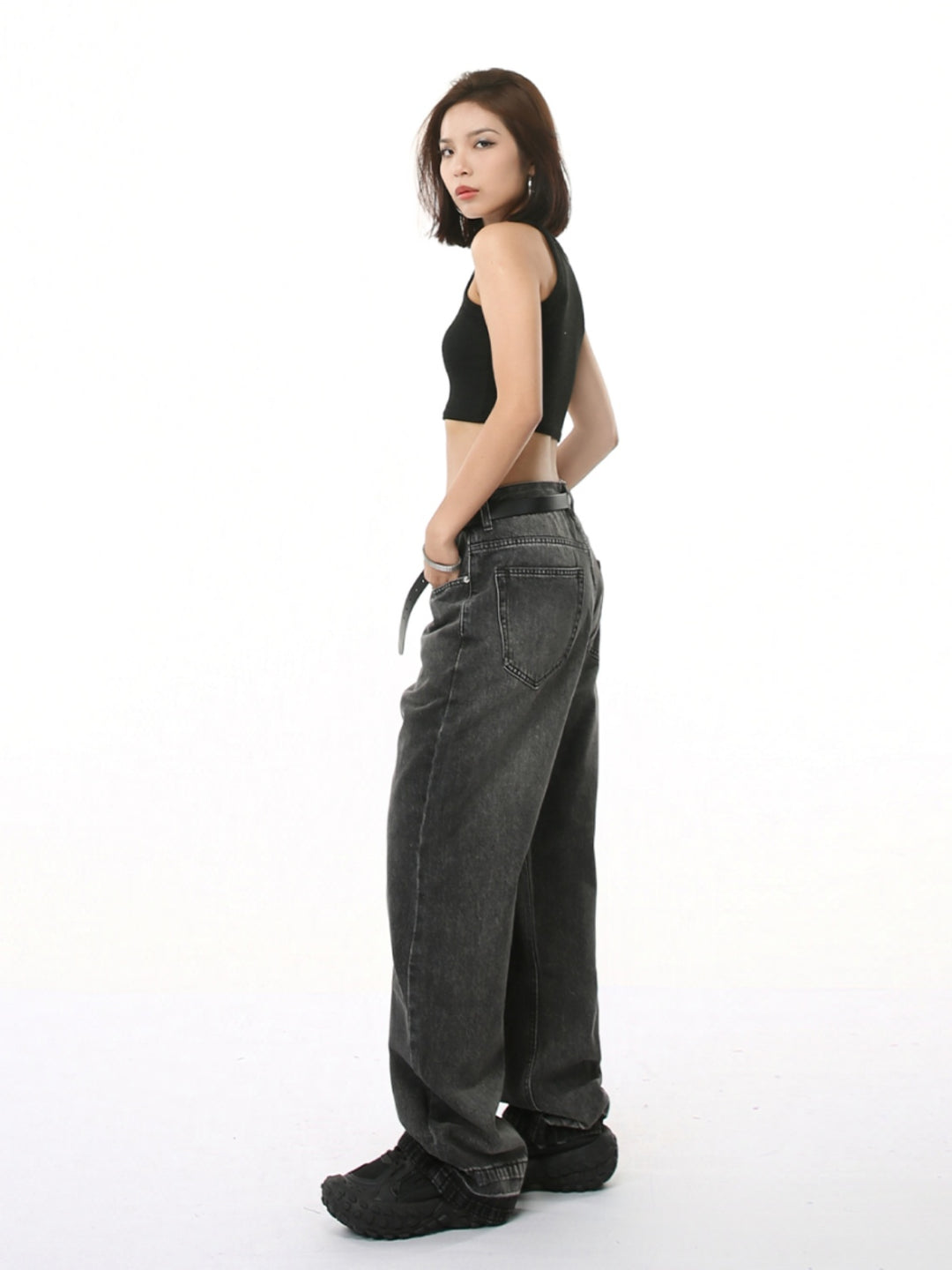 Retro Washed Loose Straight Jeans