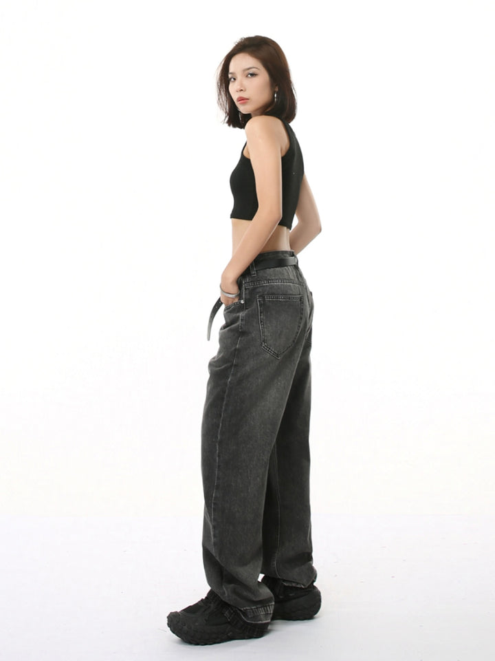 Retro Washed Loose Straight Jeans