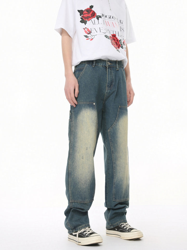 Pantalones de mezclilla rectos de talle medio sueltos 