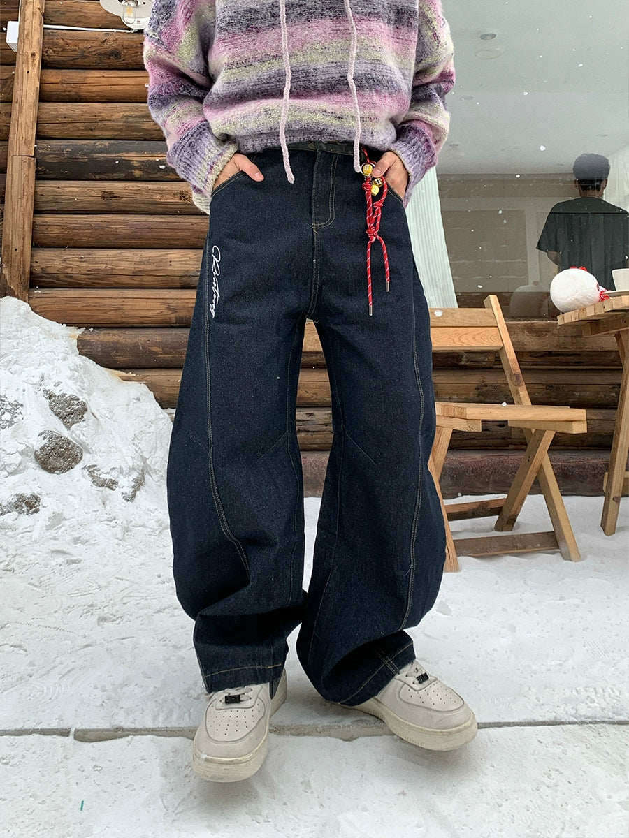 Pantalons décontractés drapés brodés à jambes larges 