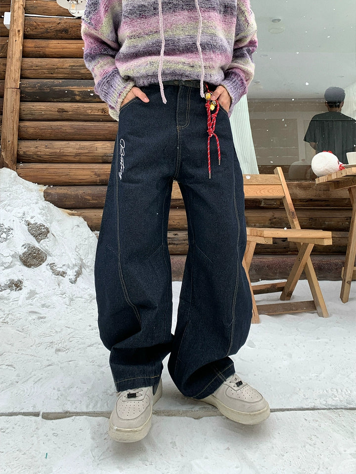 Pantalons décontractés drapés brodés à jambes larges 