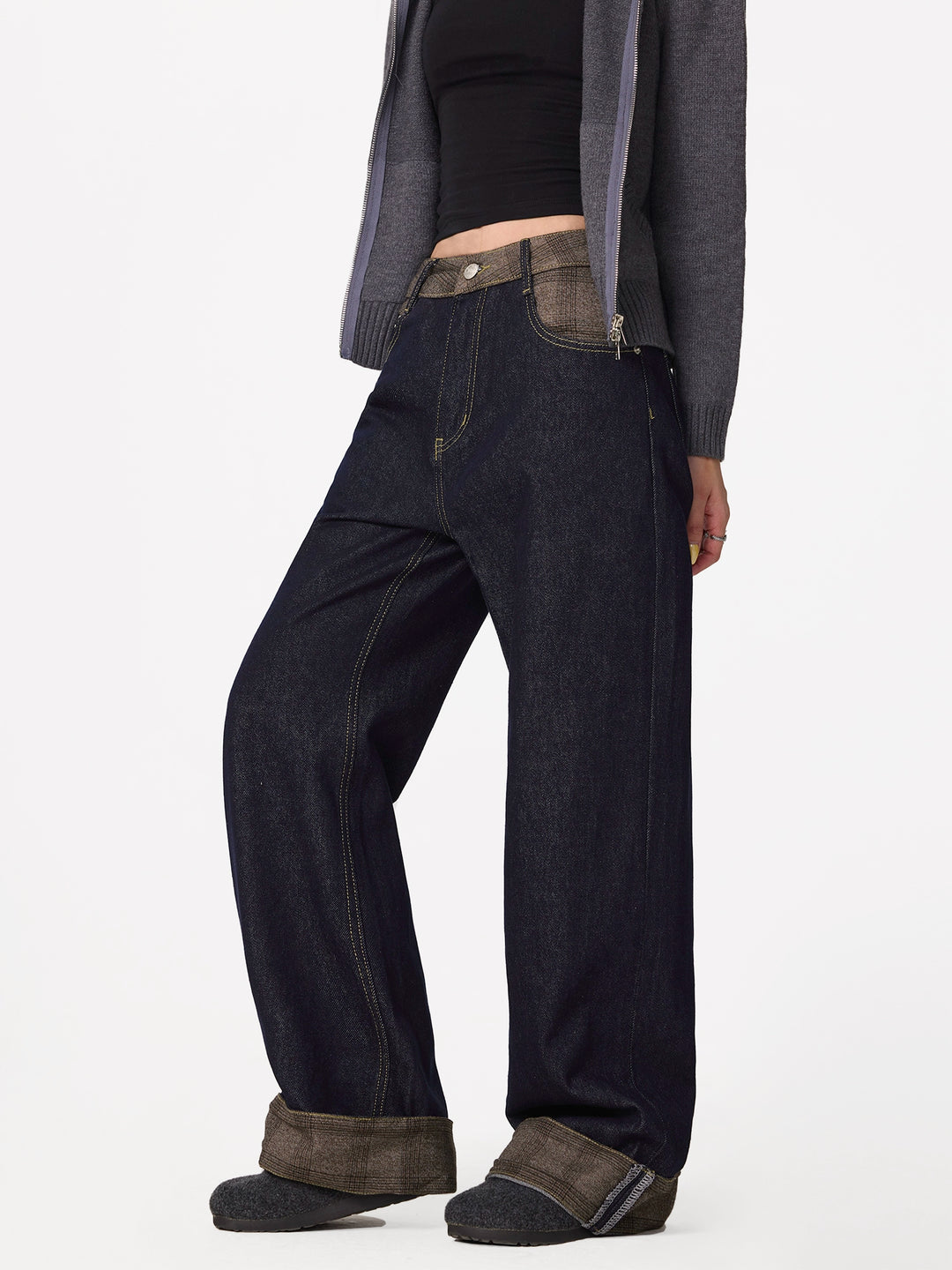 Gerollte Saum Gerade Beinform Denim-Hosen 