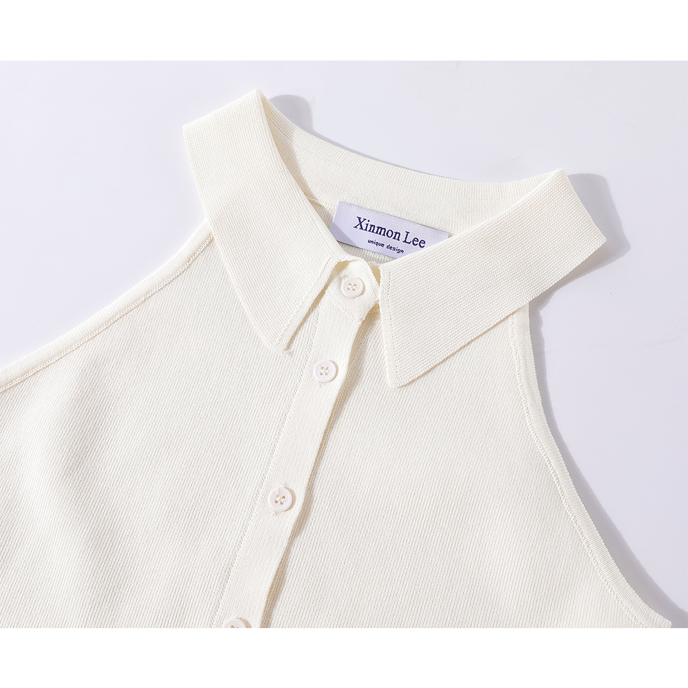 Débardeur sans manches en tricot avec col polo 