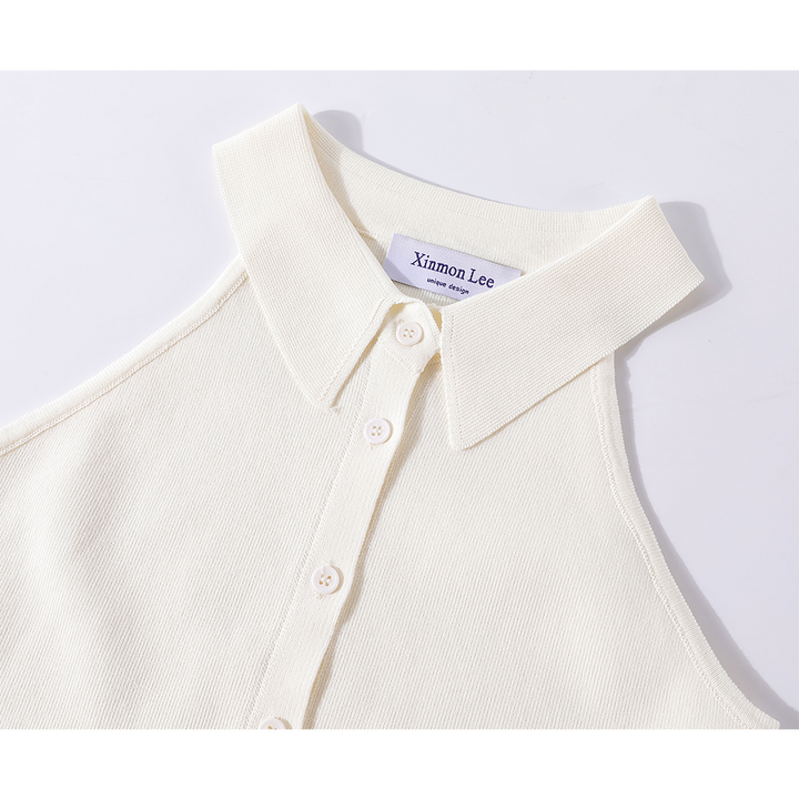 Débardeur sans manches en tricot avec col polo 