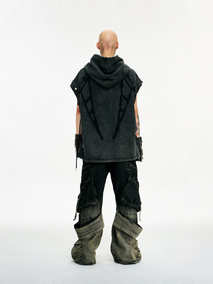 Pentagram Button Hooded Sleeveless Sweatshirt