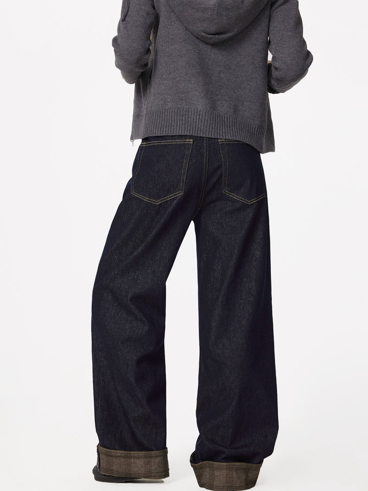 Gerollte Saum Gerade Beinform Denim-Hosen 